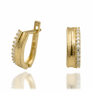 Kolczyki Złote Zaokrąglone z Wąskim Rzędem Cyronii Po Jednej Stronie