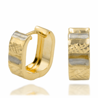 Złote Kolczyki Huggie Prostokątne Dwukolorowe Diamentowane