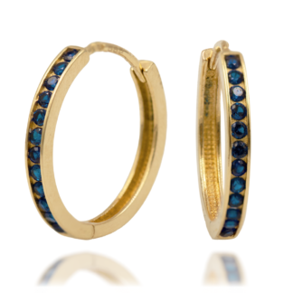 Złote Kolczyki Koła z Rzędem Morsko-Niebieskich Cyrkonii 19mm