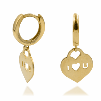 Złote Wiszące Kolczyki z Zawieszką „I ♥ U”