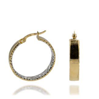 Złote Dwukolorowe Kolczyki Koła z Diamentowanym Wnętrzem i Bokami