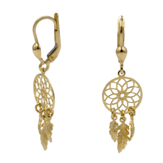 Kolczyki Złote Ażurowy Okrąg z Podpiętymi Trzema Piórami