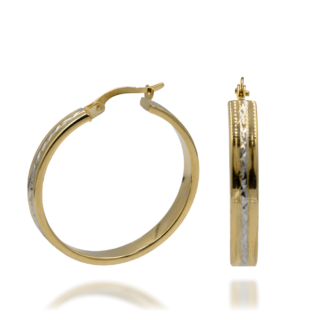 Złote Dwukolorowe Kolczyki Kółka z Paskiem Diamentowym 29mm