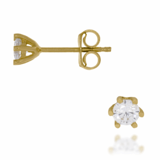 Złote Kolczyki Sztyft z Elegancką Cyrkonią w Sześcioramiennej Oprawie