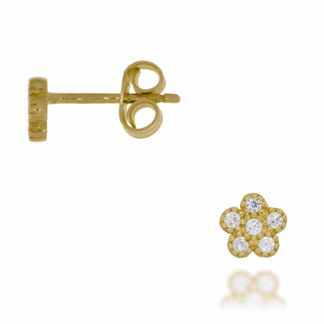 Złote Kolczyki Sztyft z Kompozycją Kwiatową z Cyrkonii