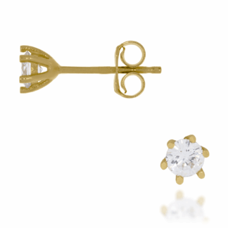 Złote Kolczyki Sztyft z Pojedynczą Cyrkonią w Sześciu Łapkach Mocujących