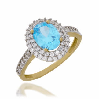 Złoty Pierścionek Owalny z Błękitnym Oczkiem