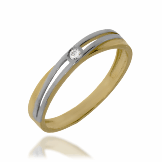 Złoty Pierścionek Dwukolorowy Z Pojedynczą Cyrkonią