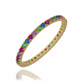 Złoty Pierścionek Cienki z Kolorową Linią Kamieni