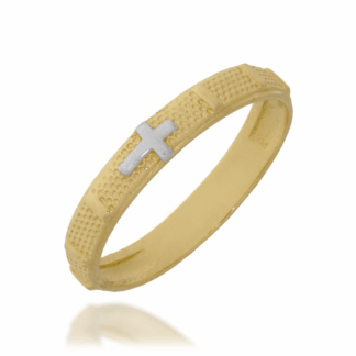 Złoty Pierścionek Różaniec z Białym Krzyżykiem