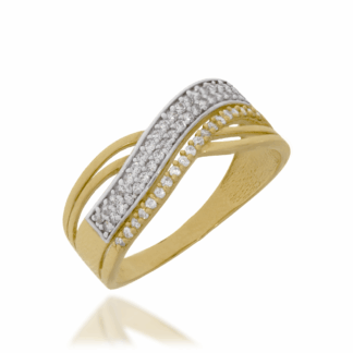 Pierścionek Złoty z Podwójnym Paskiem Cyrkonii
