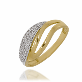 Złoty Pierścionek Asymetryczny z Gęstą Nawierzchnią Cyrkonii