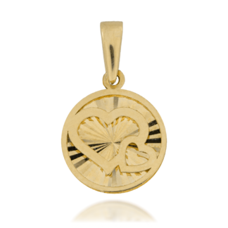 Zawieszka Złota Okrągła Dwa Serduszka na Nacinanym Tle