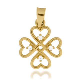 Zawieszka Złota Czterolistna Koniczyna Z Czterema Białymi Cyrkoniami