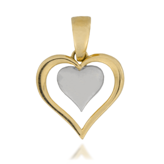 Zawieszka Małe Serce z Białego Złota Wkomponowane w Większe Serce z Żółtego Złota