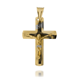Zawieszka Złoty Krzyżyk Z Figurką Pana Jezusa i Wstawkami z Białego Złota