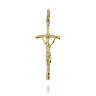 Zawieszka Złoty Krzyżyk z Figurką Pana Jezusa i ze Wstawkami z Białego Złota