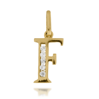 Zawieszka Złota Literka ''F'' Zdobiona Cyrkoniami