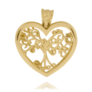 Zawieszka Złote Serce z Motywem Drzewka Owocowego Wewnątrz