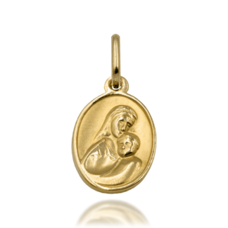 Złoty Piaskowany Medalik Madonny z Dzieciątkiem