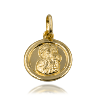 Złota Zawieszka Okrągła Matka Boska z Dzieciątkiem na Gładkim Tle