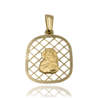 Złoty Medalik Matka Boska z Dzieciątkiem na Ażurowej Kratce