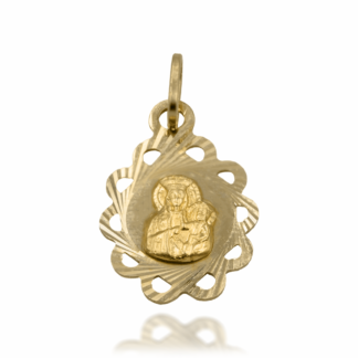 Złoty Medalik Ażurowy Promienisty z Maryją i Dzieciątkiem