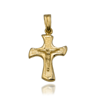 Złoty Krzyżyk z Jezusem, Profilowane Ramiona i Teksturowane Wnętrze