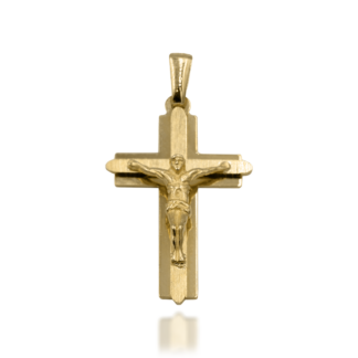 Złoty Krzyżyk z Jezusem na Dwuwarstwowym Krzyżu