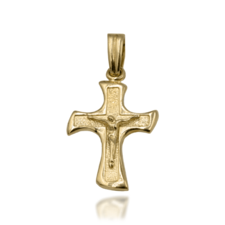 Złoty Krzyżyk z Jezusem, Profilowane Ramiona i Teksturowane Wnętrze