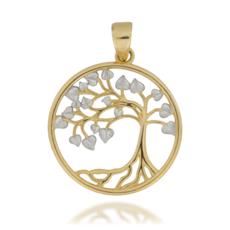 Zawieszka Złote Okrągłe Drzewko Szczęścia z Listkami z Białego Złota