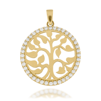 Zawieszka Złote Ażurowe Drzewko Szczęścia Wkomponowane w Okrąg z Białych Cyrkonii