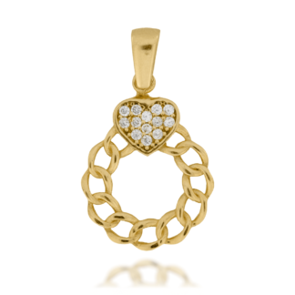 Zawieszka Złota Okrągła Struktura Łańcuszka Łączona  na Górze Serduszkiem Wysadzanym Cyrkoniami